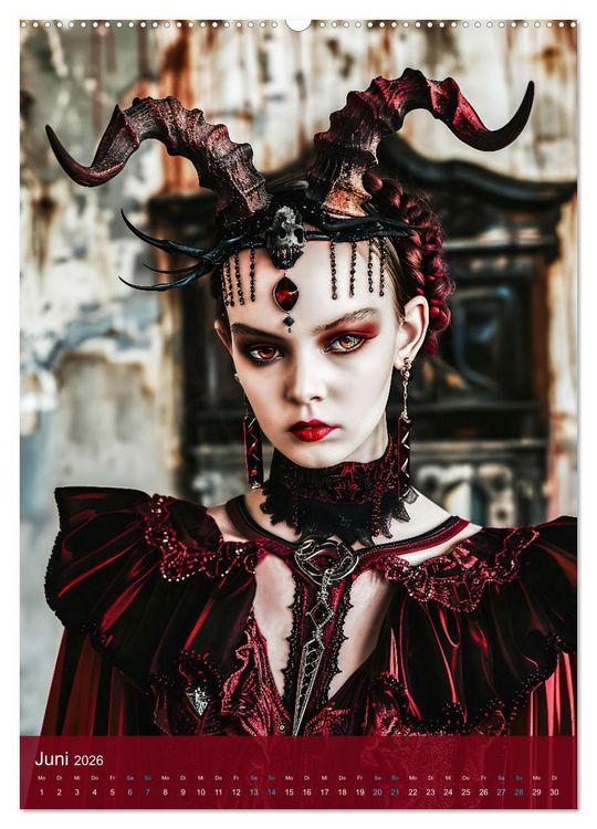 Produktbild: Teuflische Gothics - Gothic, Girls und Hörner (Wandkalender 2026 DIN A2 hoch), CALVENDO Monatskalender