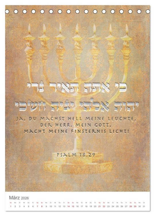 Produktbild: Psalmen Tehilim Hebr&auml;isch - Deutsch (Tischkalender 2026 DIN A5 hoch), CALVENDO Monatskalender