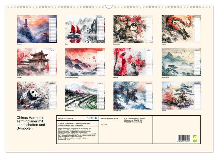 Produktbild: Chinas Harmonie - Terminplaner mit Landschaften und Symbolen (Wandkalender 2026 DIN A2 quer), CALVENDO Monatskalender