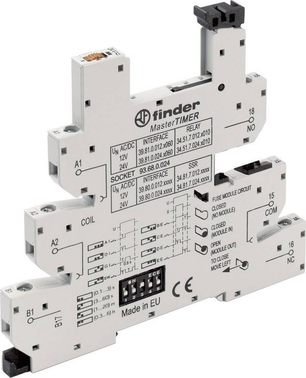 Produktbild: Finder 93.68.0.024 Relaissockel mit Halteb&uuml;gel, mit LED, mit EMV-Entst&ouml;rbeschaltung Passend f&uuml;r Serie (Relais): Serie 34 Finder