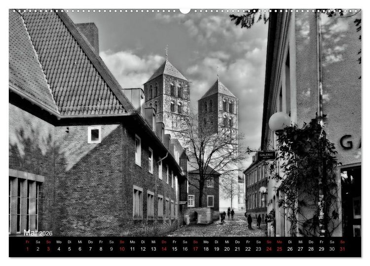 Produktbild: M&uuml;nster in schwarz-wei&szlig; gesehen (hochwertiger Premium Wandkalender 2026 DIN A2 quer), Kunstdruck in Hochglanz
