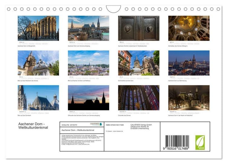 Produktbild: Aachener Dom - Weltkulturdenkmal (Wandkalender 2026 DIN A4 quer), CALVENDO Monatskalender
