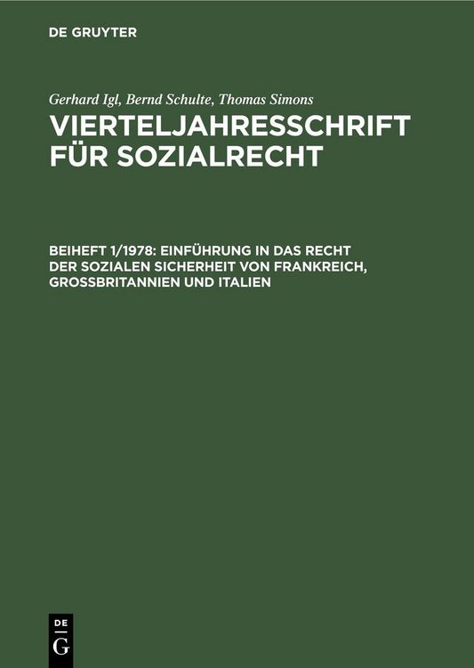 Produktbild: Einf&uuml;hrung in das Recht der sozialen Sicherheit von Frankreich, Gro&szlig;britannien und Italien