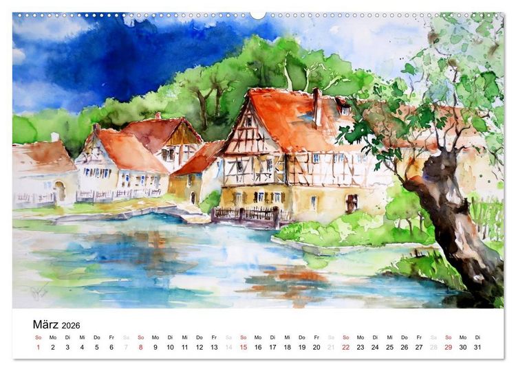 Produktbild: Aquarelle - quer durch Europa (Wandkalender 2026 DIN A2 quer), CALVENDO Monatskalender