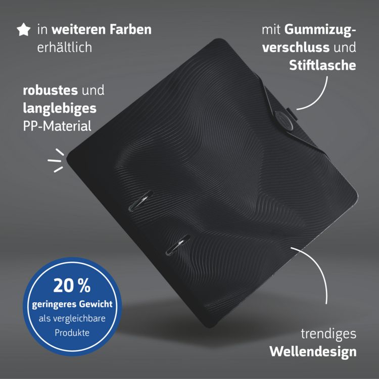 Produktbild: Brunnen Ordner &bdquo;WAVE&ldquo; Colour Code | A4, 70 mm, Hebelmechanik mit gummiertem Griff, onyx