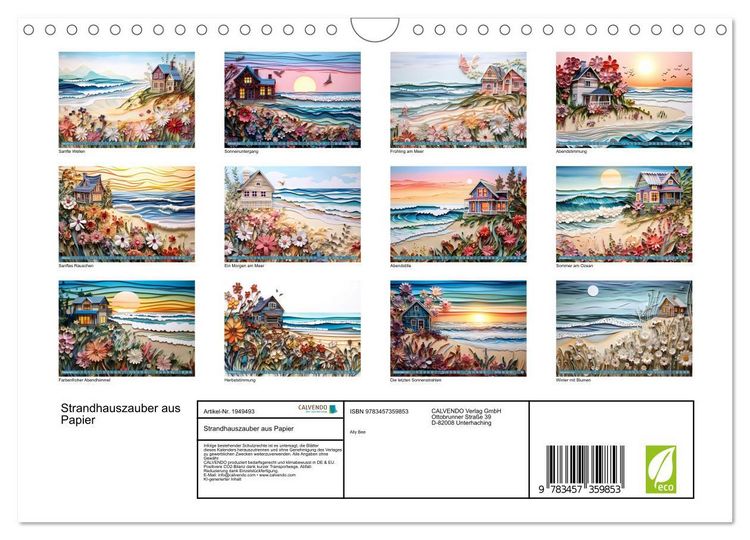 Produktbild: Strandhauszauber aus Papier (Wandkalender 2026 DIN A4 quer), CALVENDO Monatskalender