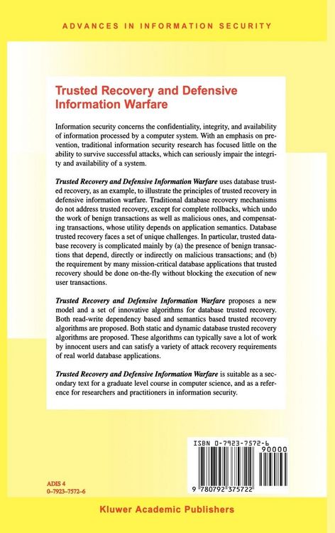 Produktbild: Trusted Recovery and Defensive Information Warfare