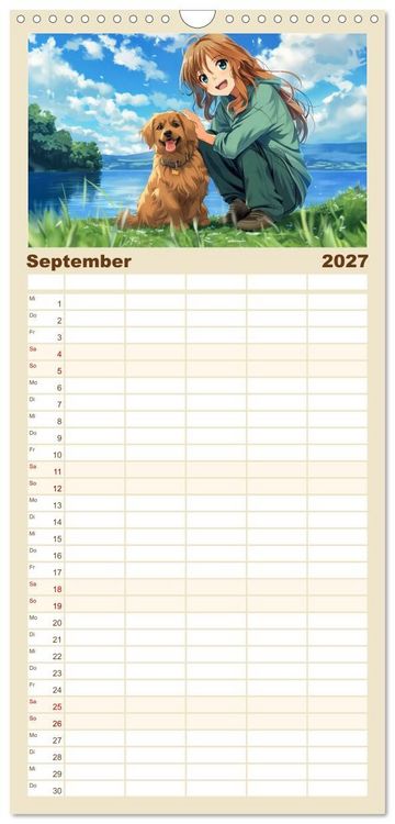 Produktbild: Familienplaner 2027 - Tierische Anime-Freunde - Fr&ouml;hliche Streifz&uuml;ge mit Hund und Katze mit 5 Spalten (Wandkalender, 21 x 45 cm) CALVENDO