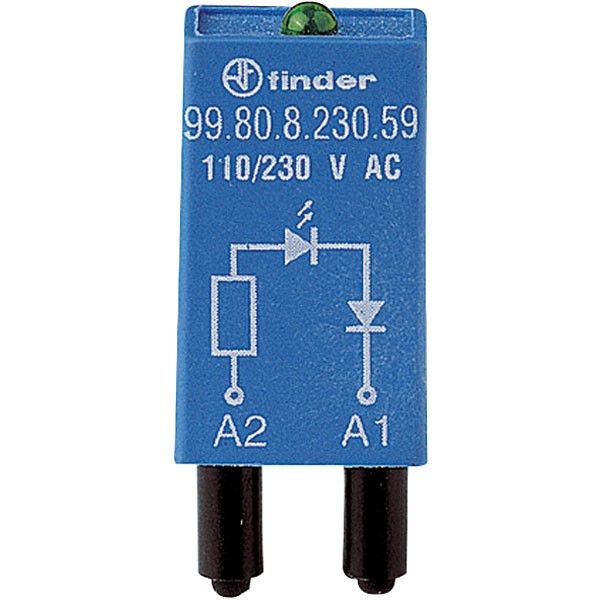 Produktbild: Finder Steckmodul mit LED, mit Varistor 99.80.0.230.98 Leuchtfarben: Gr&uuml;n Passend f&uuml;r Modell (Relais): Finder 84.84.2, Finder 94.54.1, Finder 94.82