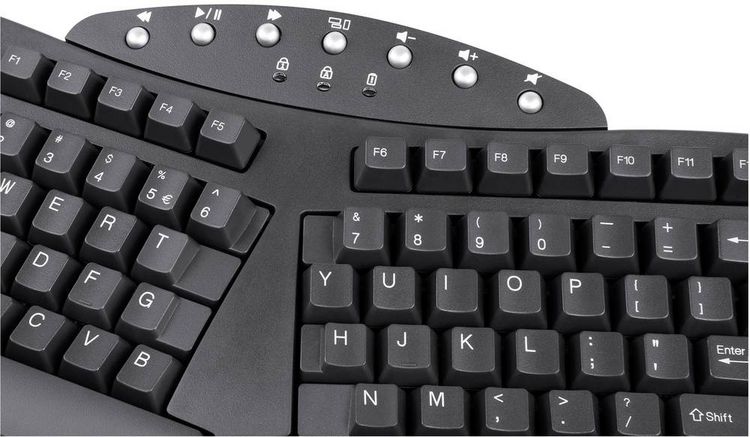 Produktbild: Perixx PERIBOARD-612BDE Bluetooth&reg; Tastatur Deutsch, QWERTZ Schwarz Ergonomisch, Handballenauflage, Multimediatasten