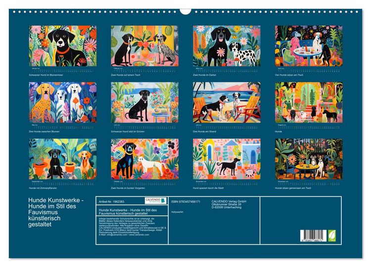 Produktbild: Hunde Kunstwerke - Hunde im Stil des Fauvismus k&uuml;nstlerisch gestaltet (Wandkalender 2026 DIN A2 quer), CALVENDO Monatskalender
