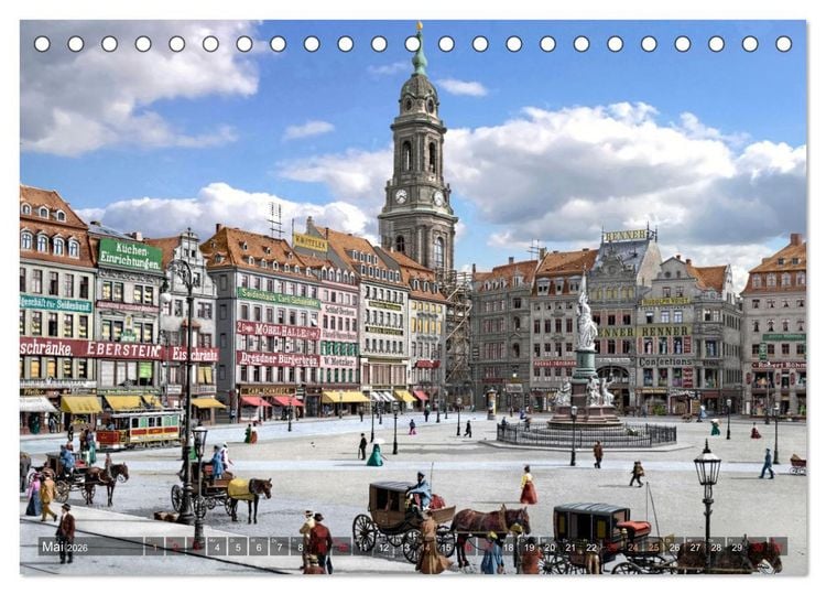 Produktbild: Historisches Dresden um 1900 neu restauriert und detailkoloriert (Tischkalender 2026 DIN A5 quer), CALVENDO Monatskalender