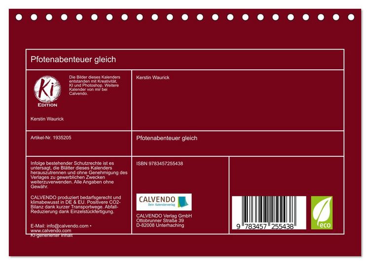 Produktbild: Pfotenabenteuer gleich (Tischkalender 2026 DIN A5 quer), CALVENDO Monatskalender