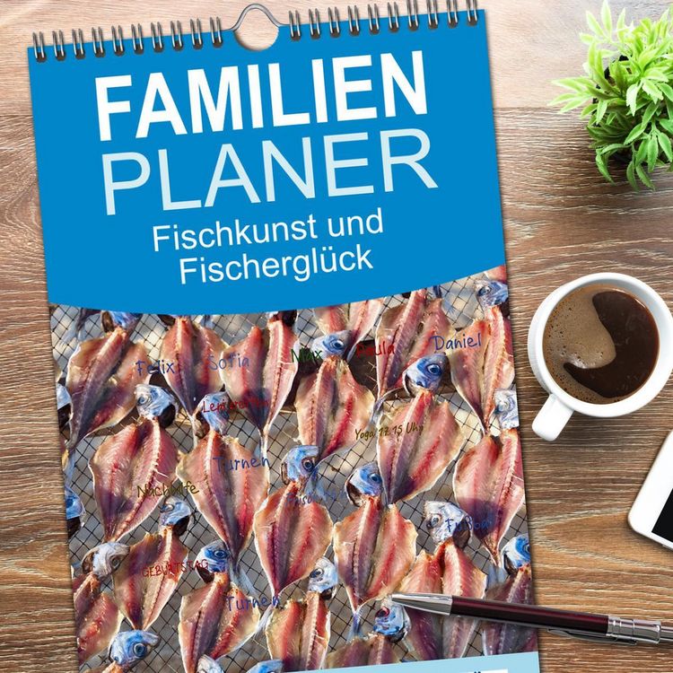 Produktbild: Familienplaner 2026 - Fischkunst und Fischergl&uuml;ck mit 5 Spalten (Wandkalender, 21 x 45 cm) CALVENDO