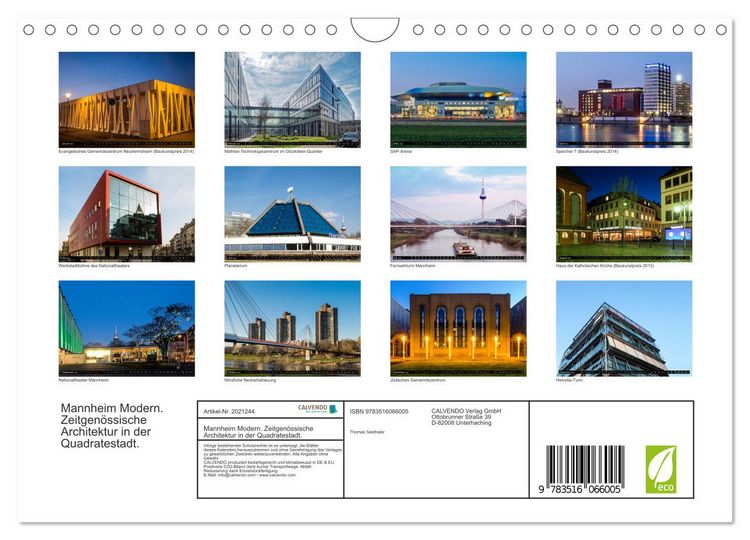 Produktbild: Mannheim Modern. Zeitgen&ouml;ssische Architektur in der Quadratestadt. (Wandkalender 2026 DIN A4 quer), CALVENDO Monatskalender