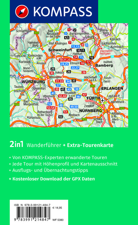 Produktbild: KOMPASS Wanderf&uuml;hrer Steigerwald mit Ha&szlig;bergen und Frankenh&ouml;he, 55 Touren mit Extra-Tourenkarte