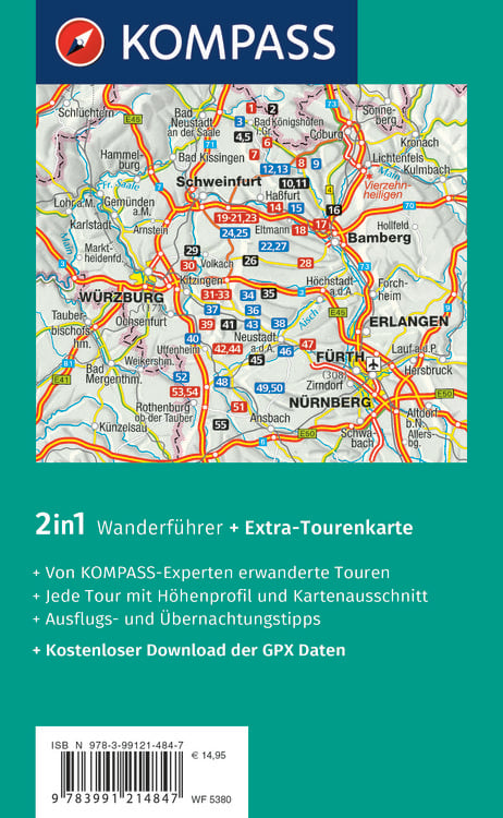 Produktbild: KOMPASS Wanderf&uuml;hrer Steigerwald mit Ha&szlig;bergen und Frankenh&ouml;he, 55 Touren