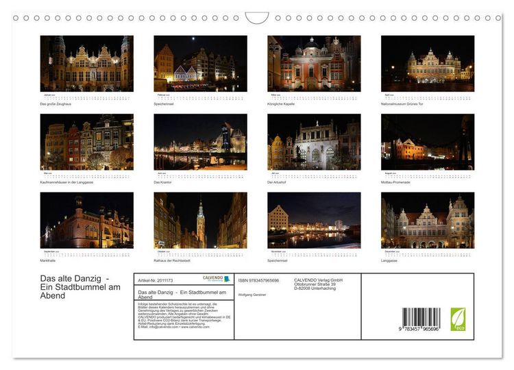 Produktbild: Das alte Danzig - Ein Stadtbummel am Abend (Wandkalender 2026 DIN A3 quer), CALVENDO Monatskalender