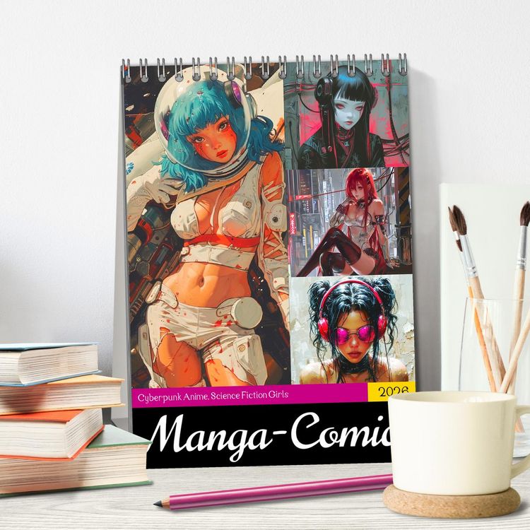 Produktbild: Manga-Comics. Cyberpunk Anime. Science Fiction Girls (Tischkalender 2026 DIN A5 hoch), CALVENDO Monatskalender