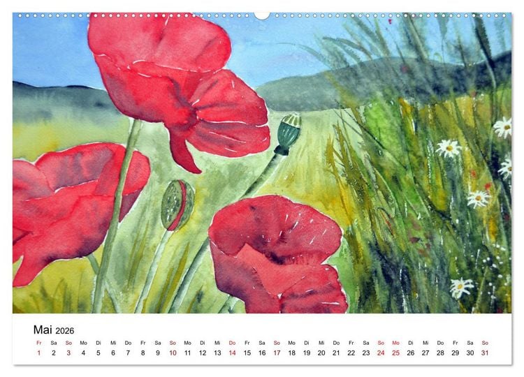 Produktbild: Blumen-Aquarelle (hochwertiger Premium Wandkalender 2026 DIN A2 quer), Kunstdruck in Hochglanz