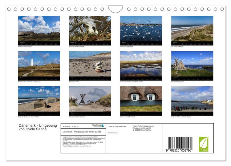 Produktbild: D&auml;nemark - Umgebung von Hvide Sande (Wandkalender 2026 DIN A4 quer), CALVENDO Monatskalender