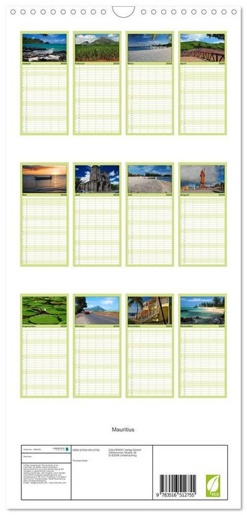 Produktbild: Familienplaner 2026 - Mauritius mit 5 Spalten (Wandkalender, 21 x 45 cm) CALVENDO