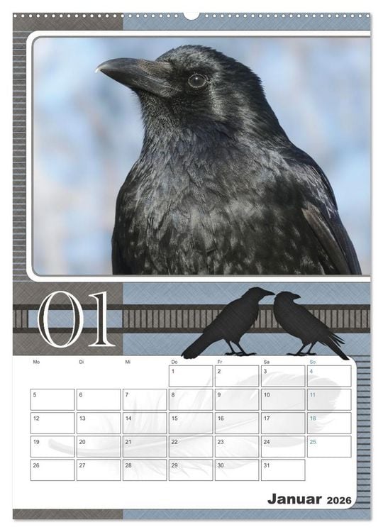 Produktbild: Kr&auml;hen - Clever notiert! Mit K&ouml;pfchen durchs ganze Jahr (hochwertiger Premium Wandkalender 2026 DIN A2 hoch), Kunstdruck in Hochglanz