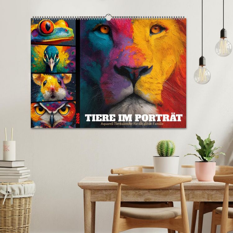 Produktbild: Tiere im Portr&auml;t - Aquarell Tierkalender f&uuml;r die ganze Familie (Wandkalender 2026 DIN A2 quer), CALVENDO Monatskalender