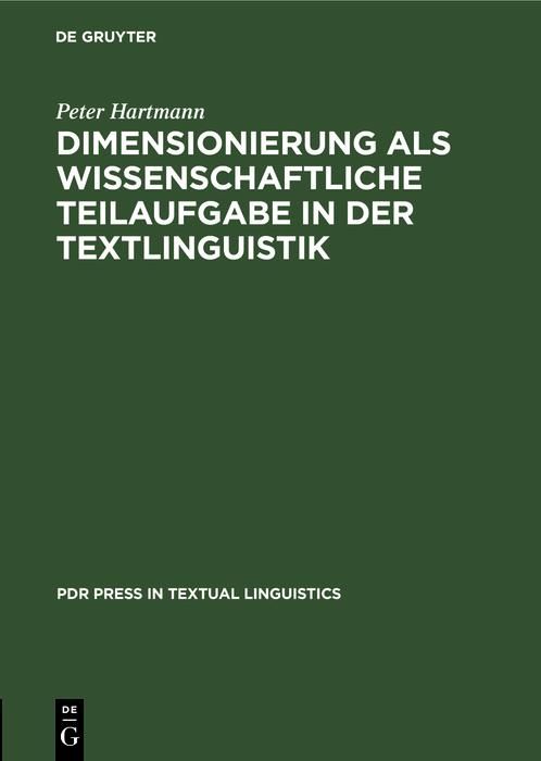 Produktbild: Dimensionierung als wissenschaftliche Teilaufgabe in der Textlinguistik