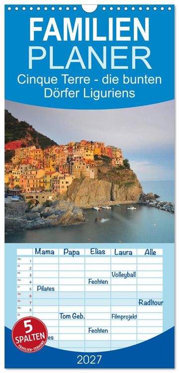Produktbild: Familienplaner 2027 - Cinque Terre - die bunten D&ouml;rfer Liguriens mit 5 Spalten (Wandkalender, 21 x 45 cm) CALVENDO