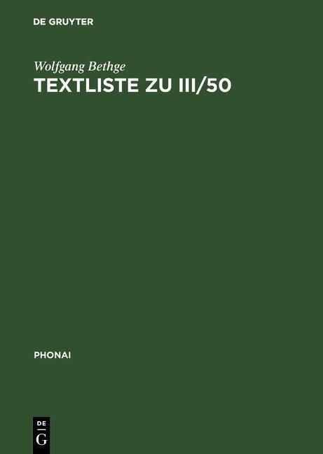 Produktbild: Textliste zu III/50