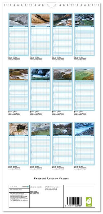 Produktbild: Familienplaner 2026 - Farben und Formen der Verzasca mit 5 Spalten (Wandkalender, 21 x 45 cm) CALVENDO