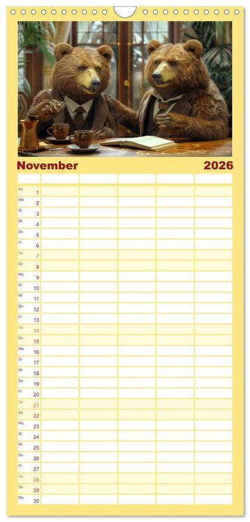 Produktbild: Familienplaner 2026 - B&auml;ren im B&uuml;ro mit 5 Spalten (Wandkalender, 21 x 45 cm) CALVENDO