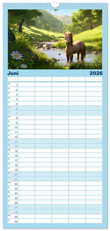 Produktbild: Familienplaner 2026 - Niedliche Ponys mit 5 Spalten (Wandkalender, 21 x 45 cm) CALVENDO