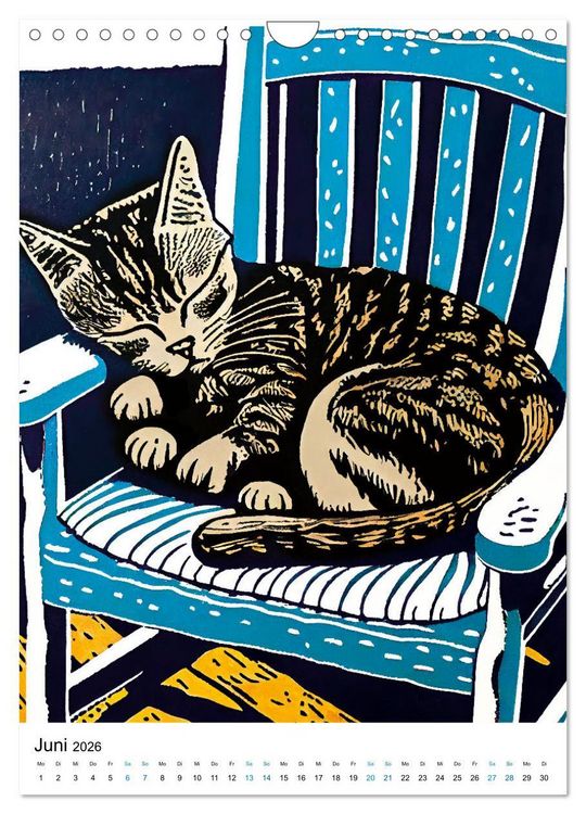 Produktbild: Katzen Linolschnitt - Der Kalender mit kunstvollen Portr&auml;ts der Samtpfoten (Wandkalender 2026 DIN A4 hoch), CALVENDO Monatskalender