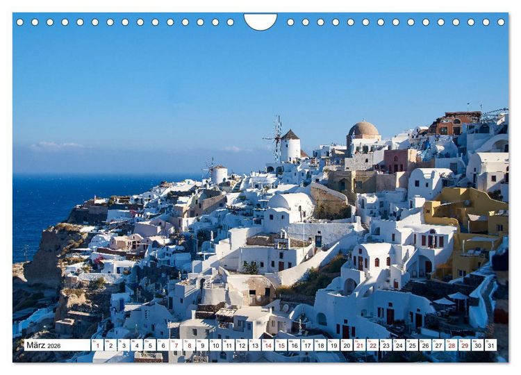 Produktbild: Santorini - Strahlendes Wei&szlig; an der Caldera (Wandkalender 2026 DIN A4 quer), CALVENDO Monatskalender