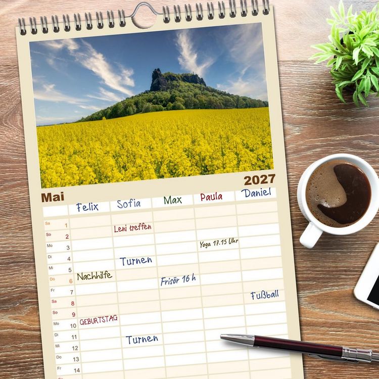 Produktbild: Familienplaner 2027 - Dresden und Elbsandsteingebirge mit 5 Spalten (Wandkalender, 21 x 45 cm) CALVENDO