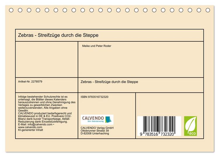 Produktbild: Zebras - Streifz&uuml;ge durch die Steppe (Tischkalender 2026 DIN A5 quer), CALVENDO Monatskalender