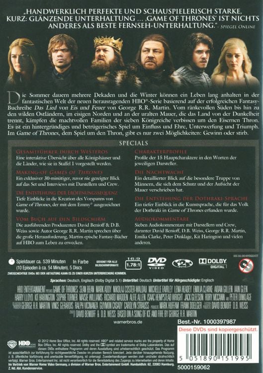 Produktbild: Game of Thrones - Staffel 1 [5 DVDs]