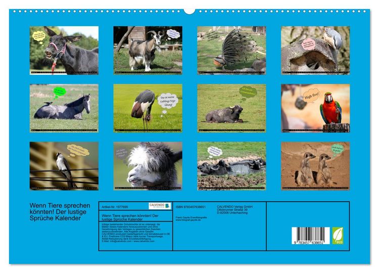 Produktbild: Wenn Tiere sprechen k&ouml;nnten! Der lustige Spr&uuml;che Kalender (Wandkalender 2026 DIN A2 quer), CALVENDO Monatskalender