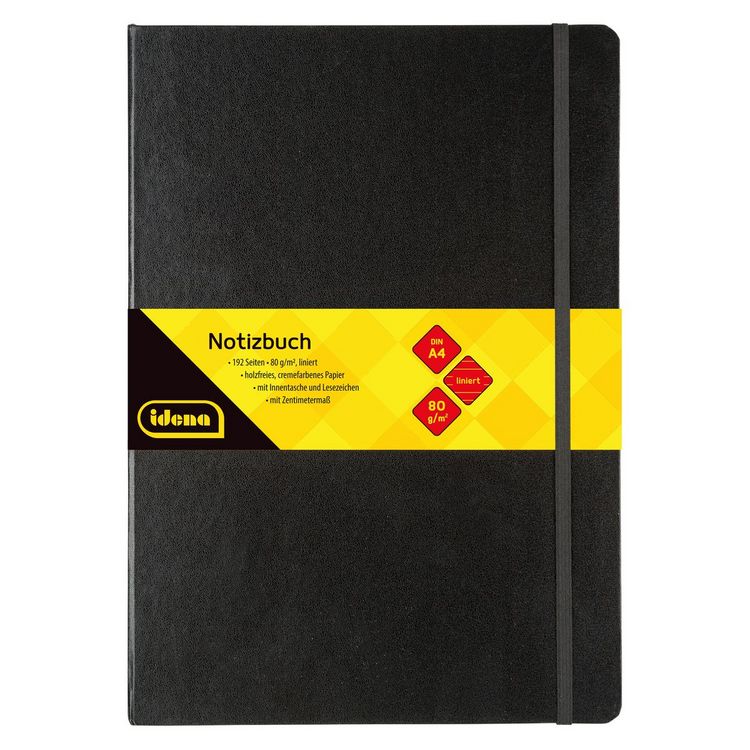Produktbild: Idena Notizbuch 80g/m&sup2; liniert schwarz DIN A4 192 Seiten