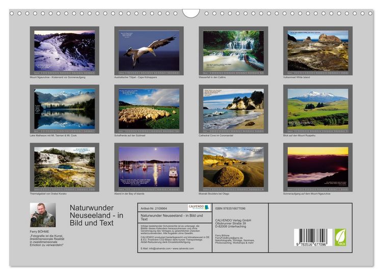 Produktbild: Naturwunder Neuseeland - in Bild und Text (Wandkalender 2026 DIN A3 quer), CALVENDO Monatskalender