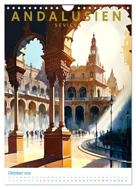 Produktbild: Andalusien - Old School Poster Style (Wandkalender 2026 DIN A4 hoch), CALVENDO Monatskalender