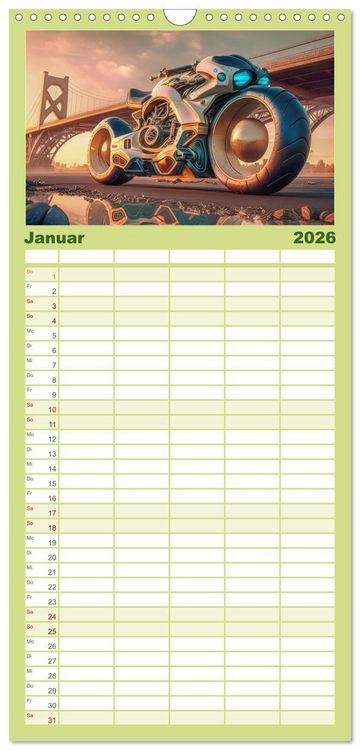 Produktbild: Familienplaner 2026 - Bizzare Motorr&auml;der mit 5 Spalten (Wandkalender, 21 x 45 cm) CALVENDO