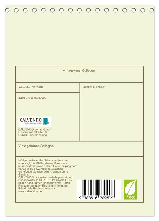 Produktbild: Vintagekunst Collagen (Tischkalender 2026 DIN A5 hoch), CALVENDO Monatskalender