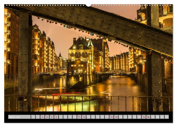 Produktbild: Hamburgs Br&uuml;cken bei Nacht (hochwertiger Premium Wandkalender 2026 DIN A2 quer), Kunstdruck in Hochglanz