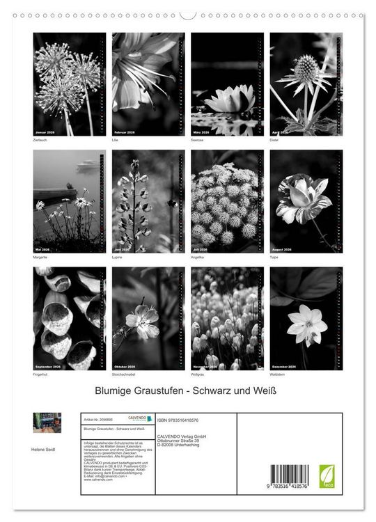 Produktbild: Blumige Graustufen - Schwarz und Wei&szlig; (hochwertiger Premium Wandkalender 2026 DIN A2 hoch), Kunstdruck in Hochglanz