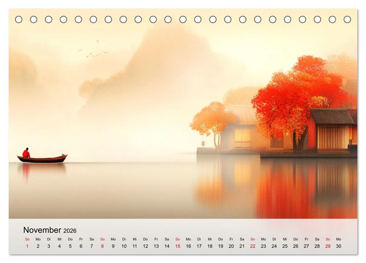 Produktbild: Japan. Eine k&uuml;nstlerische Reise im Aquarellstil (Tischkalender 2026 DIN A5 quer), CALVENDO Monatskalender