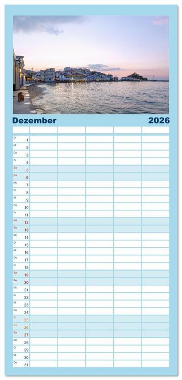 Produktbild: Familienplaner 2026 - Samos. Griechische Inselsch&ouml;nheit mit 5 Spalten (Wandkalender, 21 x 45 cm) CALVENDO