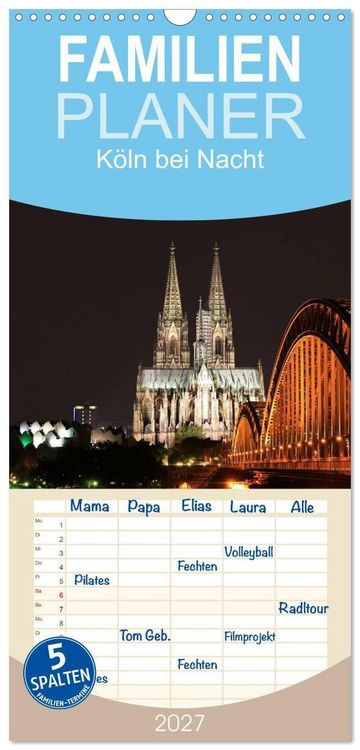 Produktbild: Familienplaner 2027 - K&ouml;ln bei Nacht mit 5 Spalten (Wandkalender, 21 x 45 cm) CALVENDO
